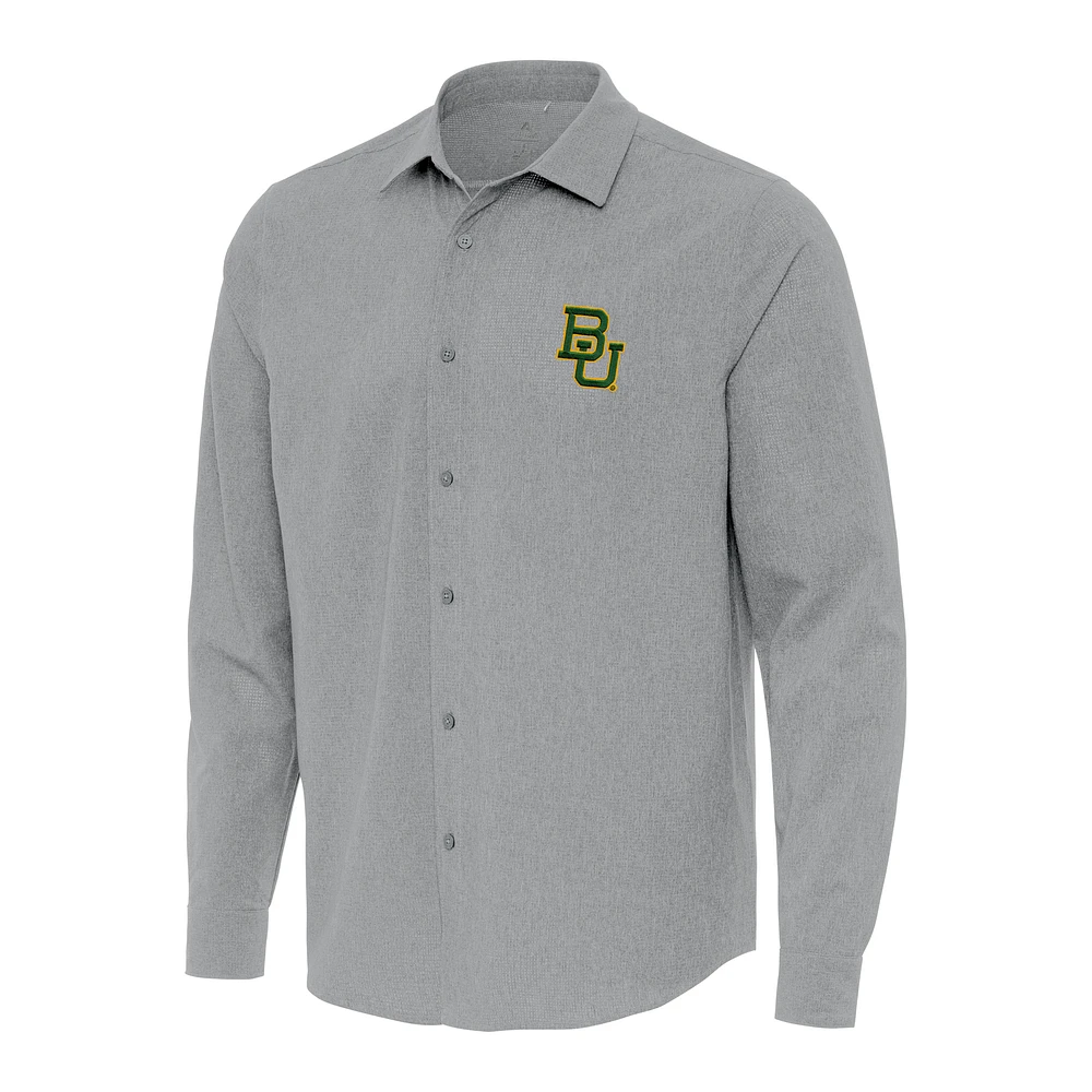 Men's Antigua Gray Baylor Bears Exposure Woven Long Sleeve Button-Up Shirt