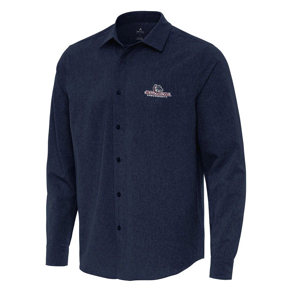 Men's Antigua Navy Gonzaga Bulldogs Exposure Woven Long Sleeve Button-Up Shirt