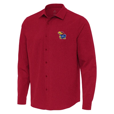 Men's Antigua Kansas Jayhawks Exposure Woven Long Sleeve Button-Up Shirt