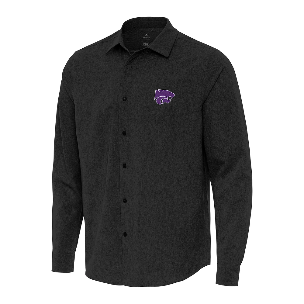 Men's Antigua Black Kansas State Wildcats Exposure Woven Long Sleeve Button-Up Shirt