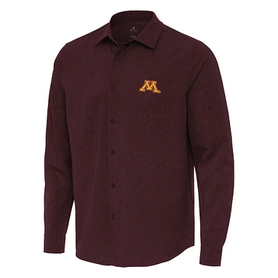 Men's Antigua Maroon Minnesota Golden Gophers Exposure Woven Long Sleeve Button-Up Shirt