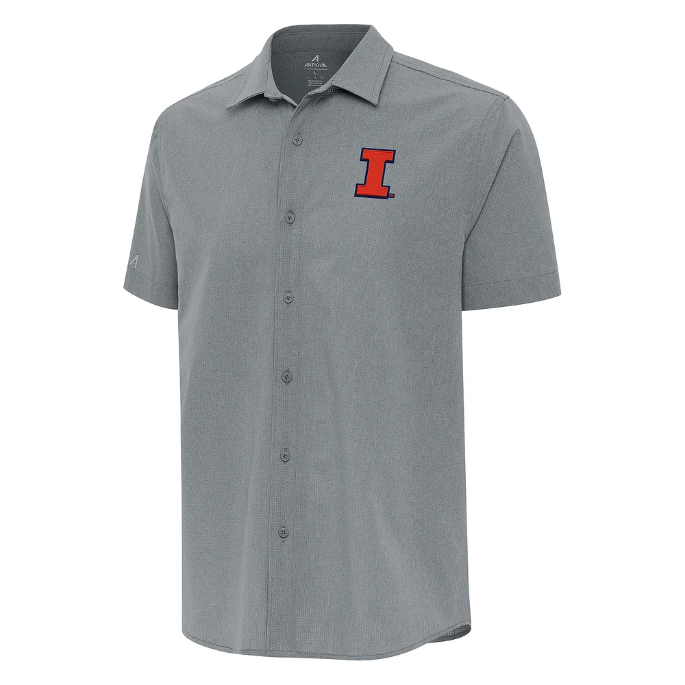 Men's Antigua Gray Illinois Fighting Illini Activate Woven Short Sleeve Button-Up Shirt