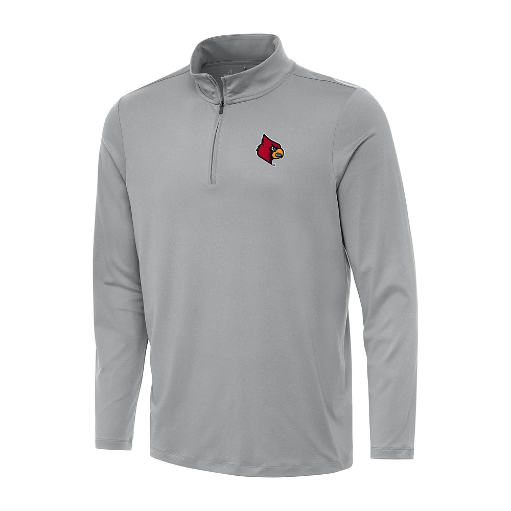 Men's Antigua Gray Louisville Cardinals Reprocess Quarter-Zip Top
