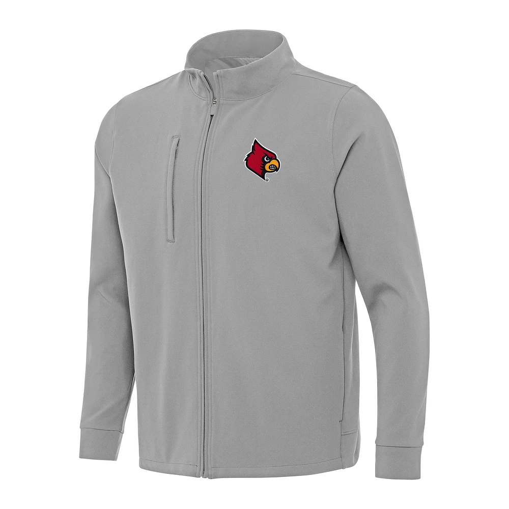 Men's Antigua Gray Louisville Cardinals Regard Full-Zip Jacket