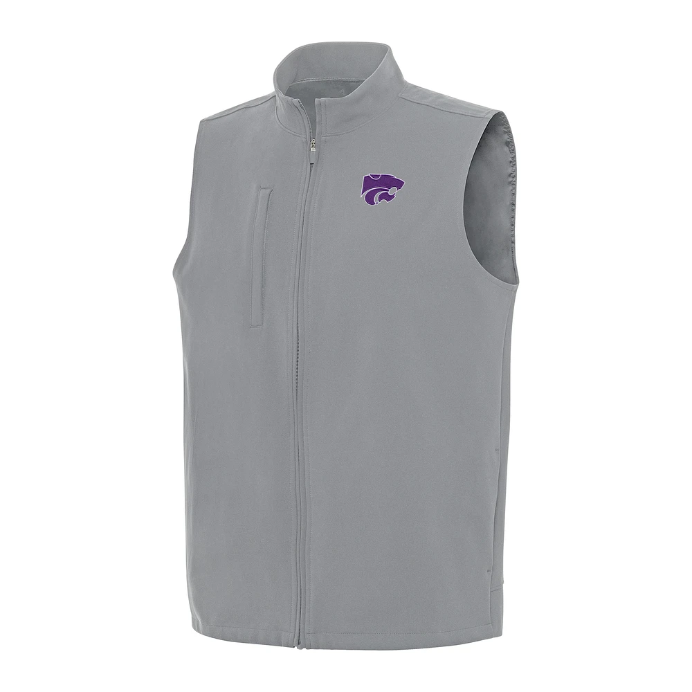 Men's Antigua Gray Kansas State Wildcats Regard Full-Zip Vest