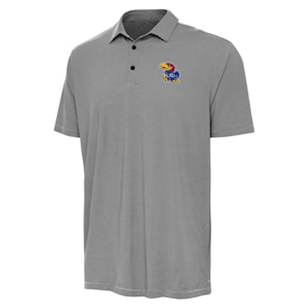 Men's Antigua Charcoal/White Kansas Jayhawks Twine Polo