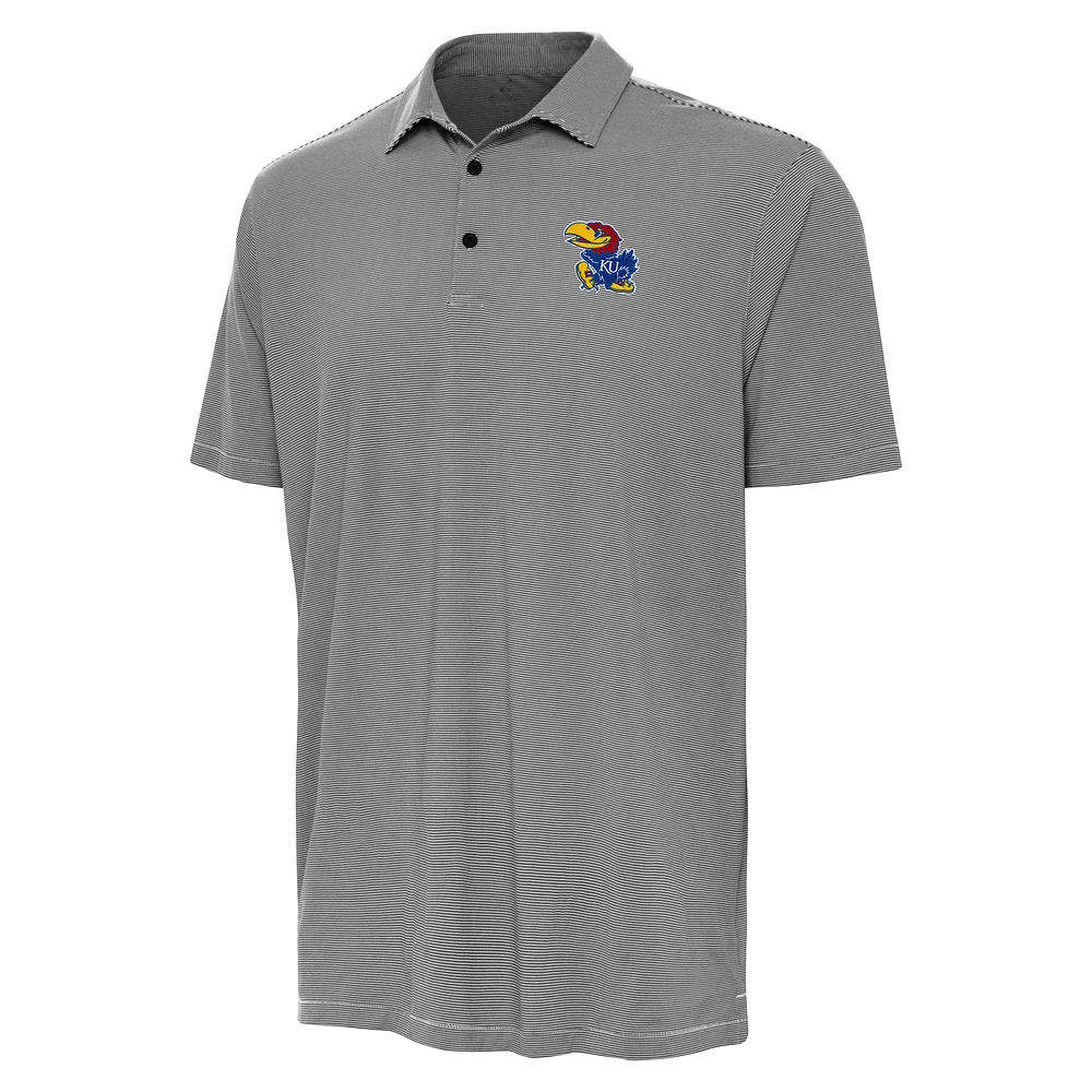 Men's Antigua Charcoal/White Kansas Jayhawks Twine Polo