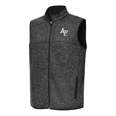 Men's Antigua Heather Black Air Force Falcons Fortune Full-Zip Vest