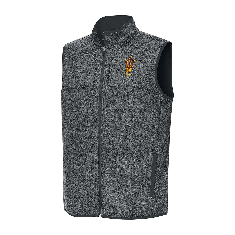 Men's Antigua Heather Charcoal Arizona State Sun Devils Fortune Full-Zip Vest