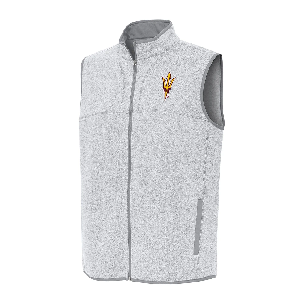 Men's Antigua Heather Gray Arizona State Sun Devils Fortune Full-Zip Vest