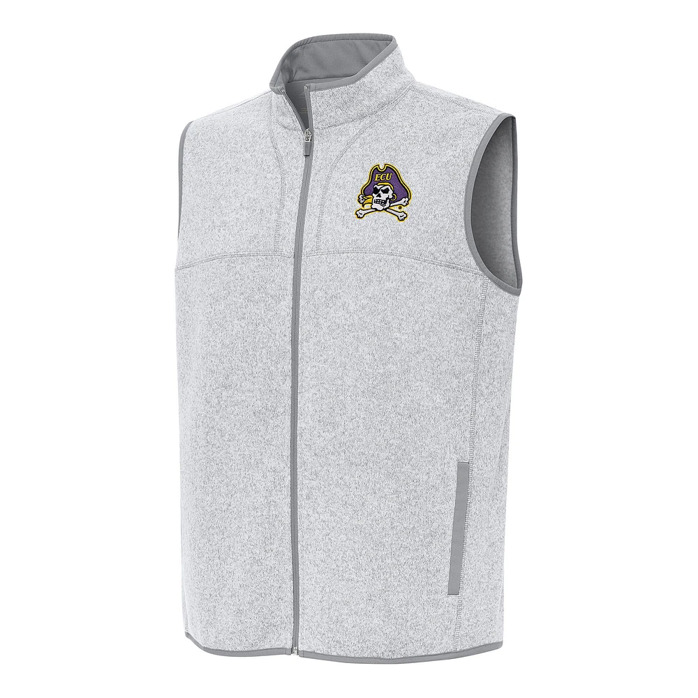 Men's Antigua Heather Gray ECU Pirates Fortune Full-Zip Vest