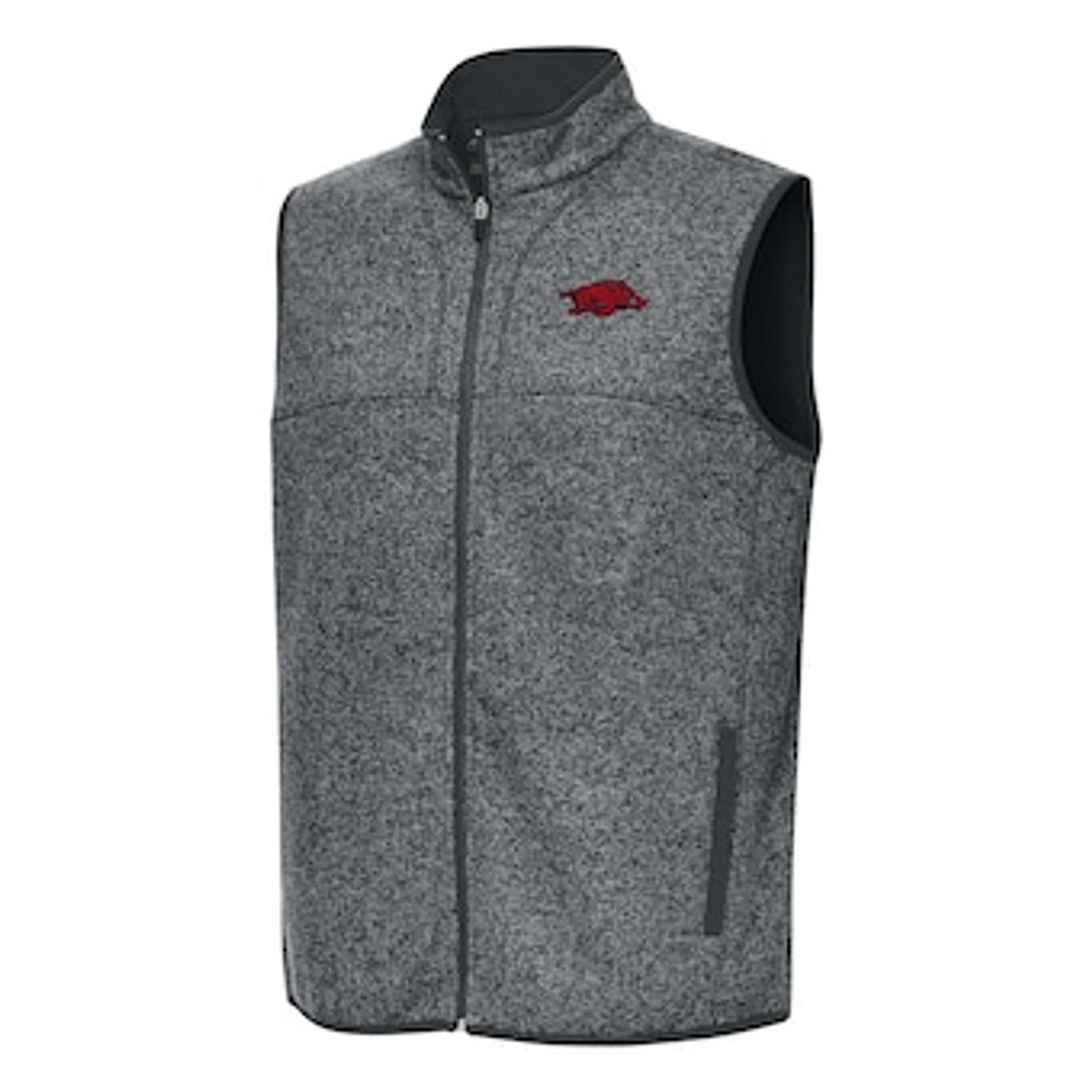 Men's Antigua Heather Charcoal Arkansas Razorbacks Fortune Full-Zip Vest