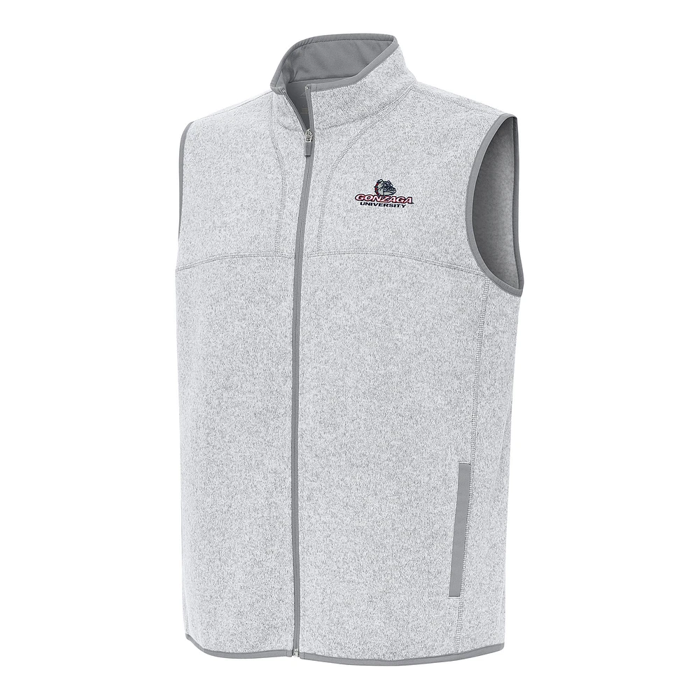 Men's Antigua Heather Gray Gonzaga Bulldogs Fortune Full-Zip Vest