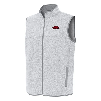 Men's Antigua Heather Gray Arkansas Razorbacks Fortune Full-Zip Vest