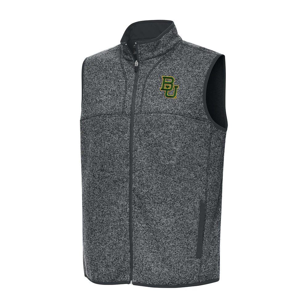 Men's Antigua Heather Charcoal Baylor Bears Fortune Full-Zip Vest