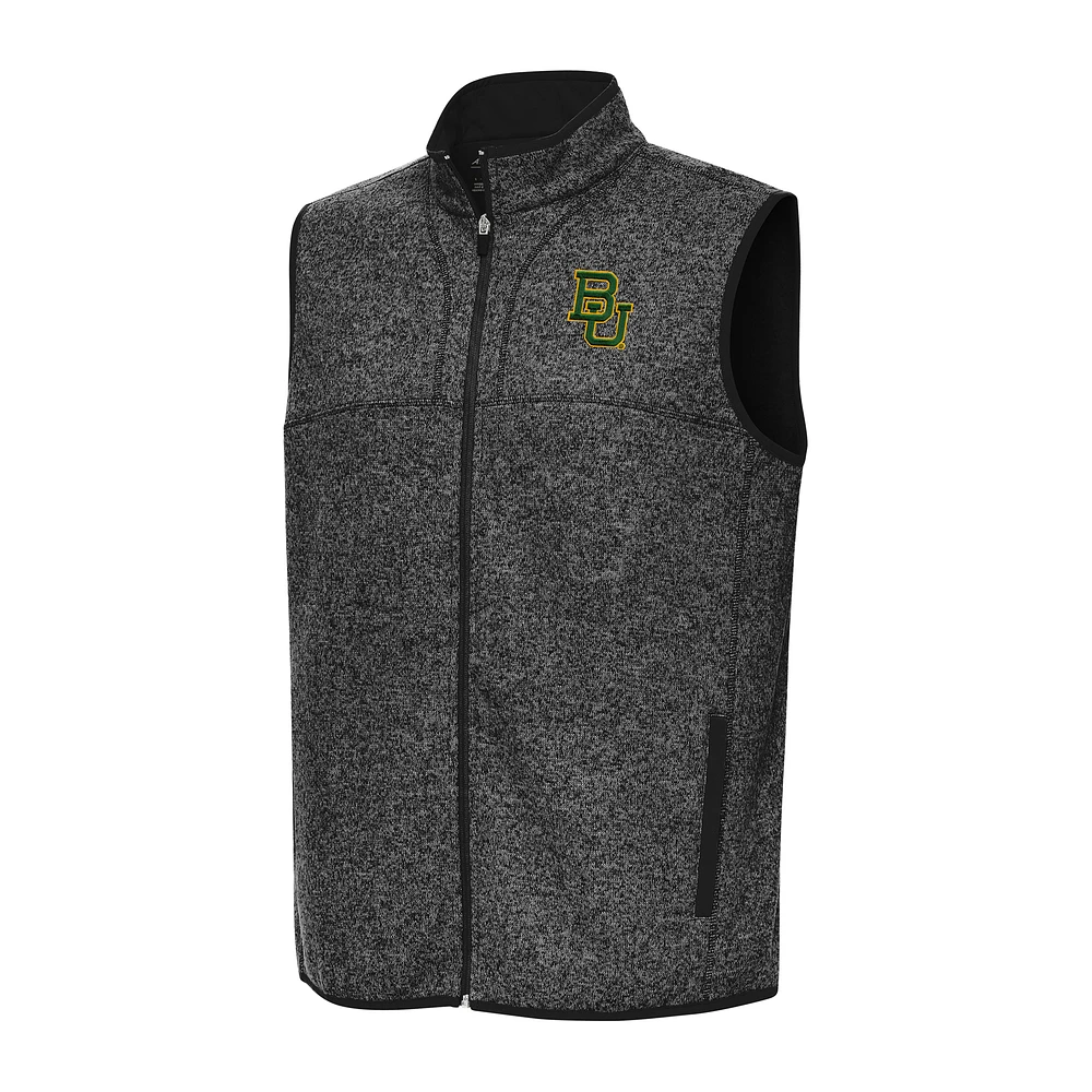 Men's Antigua Heather Black Baylor Bears Fortune Full-Zip Vest