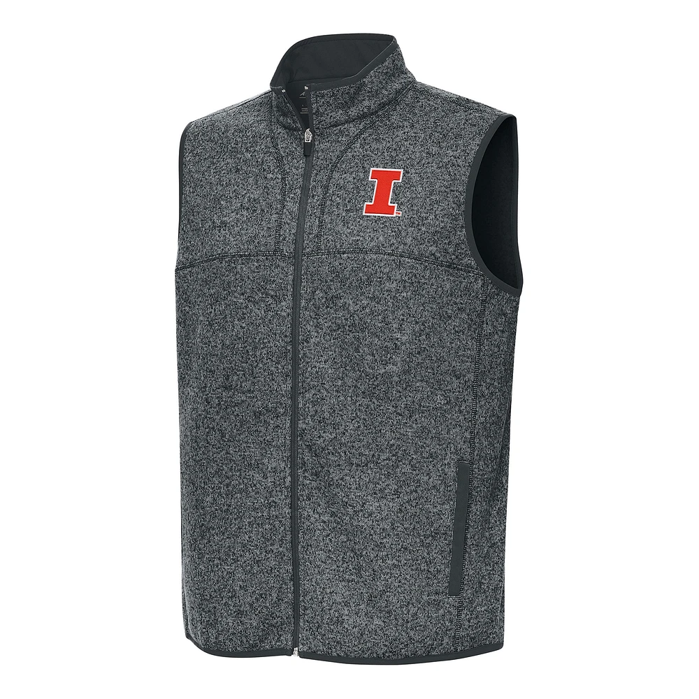 Men's Antigua Heather Charcoal Illinois Fighting Illini Fortune Full-Zip Vest