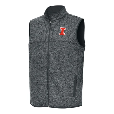 Men's Antigua Heather Charcoal Illinois Fighting Illini Fortune Full-Zip Vest