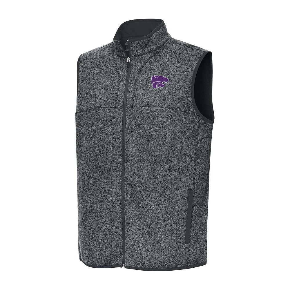 Men's Antigua Heather Charcoal Kansas State Wildcats Fortune Full-Zip Vest