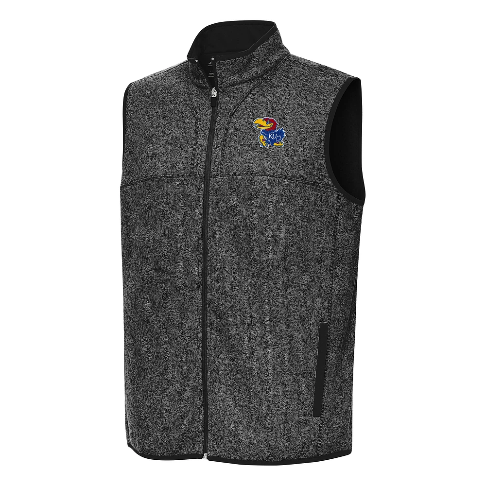 Men's Antigua Heather Kansas Jayhawks Fortune Full-Zip Vest