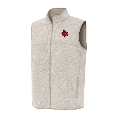 Men's Antigua Oatmeal Louisville Cardinals Fortune Full-Zip Vest