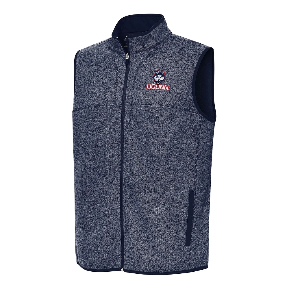 Men's Antigua Heather Navy UConn Huskies Fortune Full-Zip Vest