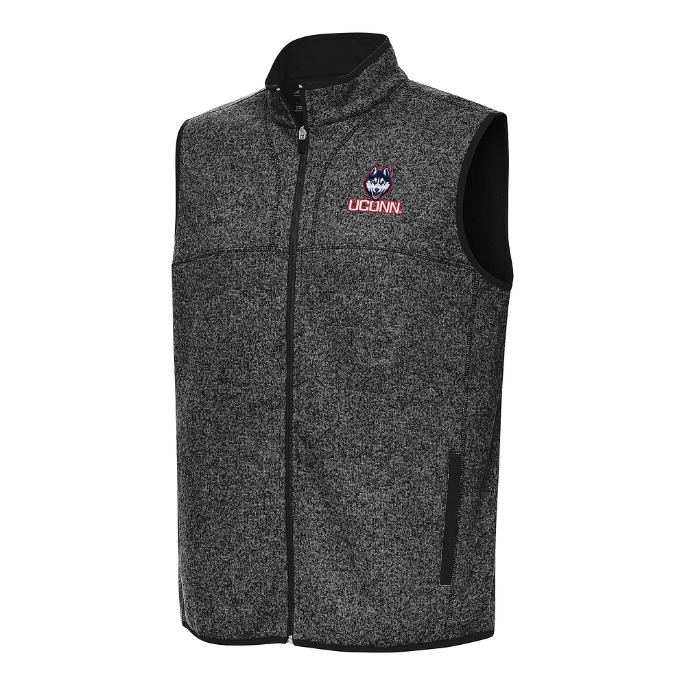 Men's Antigua Heather Black UConn Huskies Fortune Full-Zip Vest