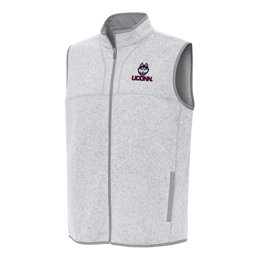 Men's Antigua Heather Gray UConn Huskies Fortune Full-Zip Vest