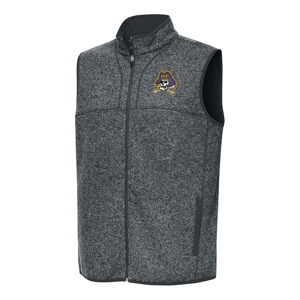 Men's Antigua Heather Charcoal ECU Pirates Fortune Full-Zip Vest