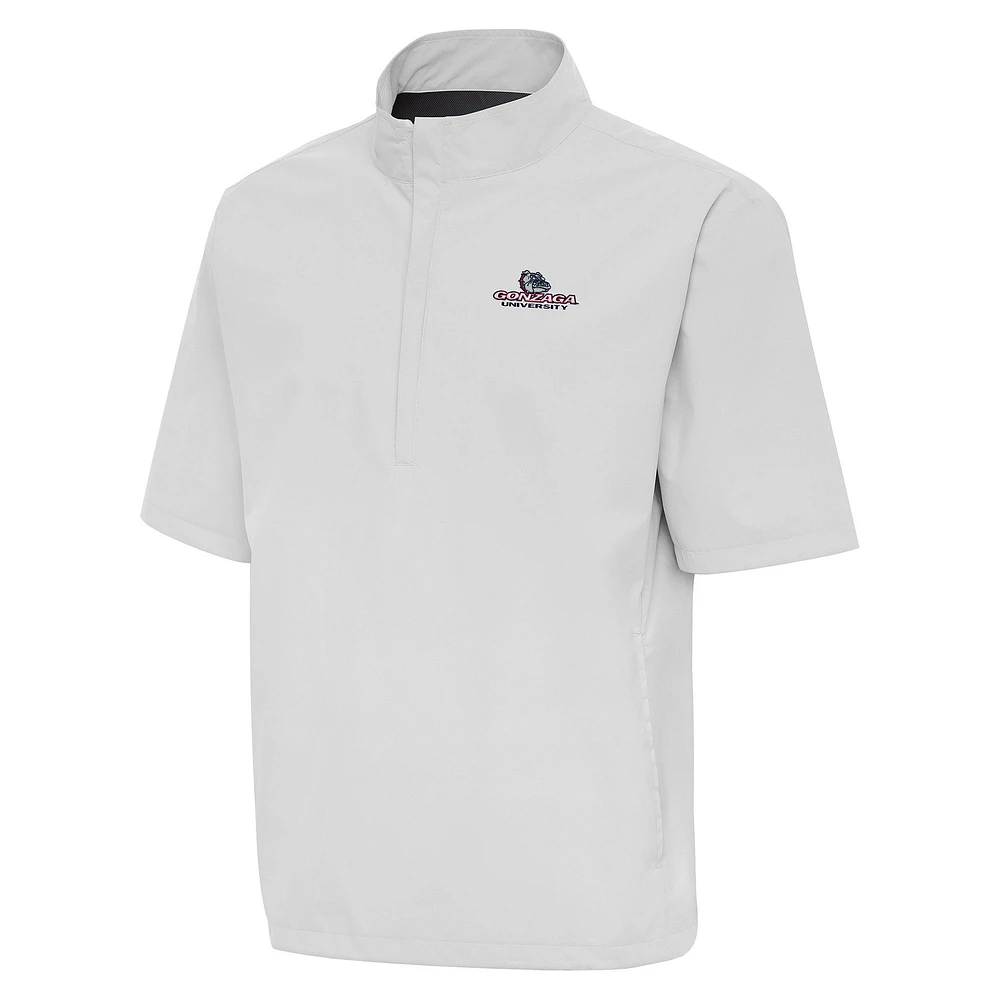 Men's Antigua Gray Gonzaga Bulldogs Brisk Short Sleeve Quarter-Zip Windbreaker