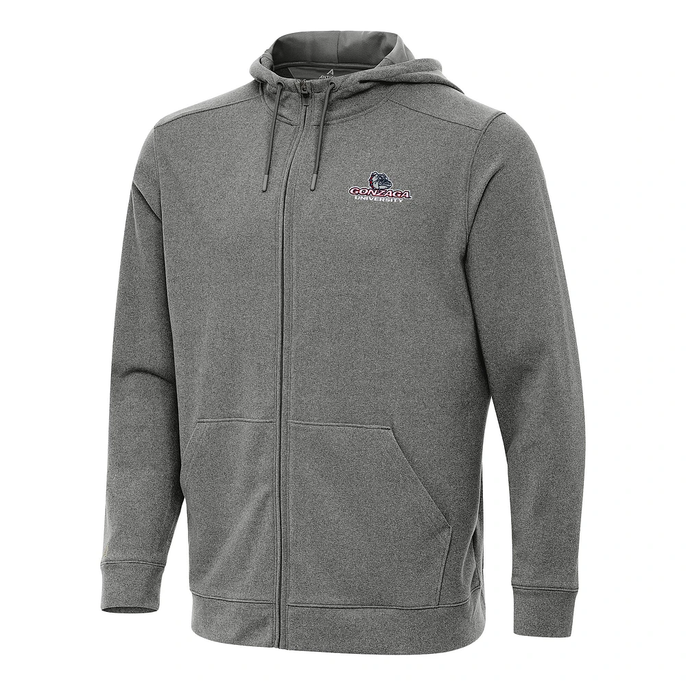Men's Antigua Heather Charcoal Gonzaga Bulldogs Effortless Full-Zip Hoodie Jacket