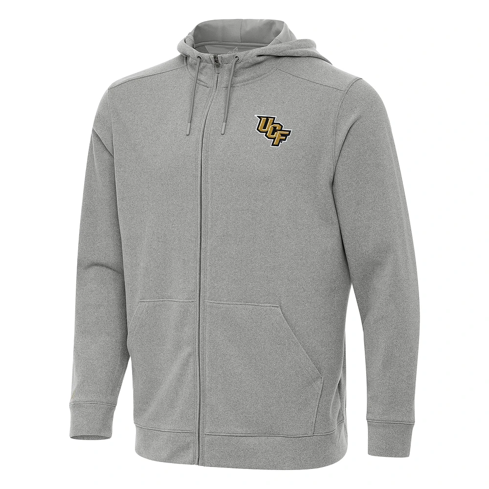 Men's Antigua Heather Gray UCF Knights Effortless Full-Zip Hoodie Jacket