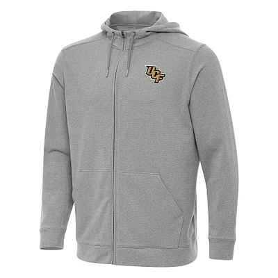 Men's Antigua Heather Gray UCF Knights Effortless Full-Zip Hoodie Jacket