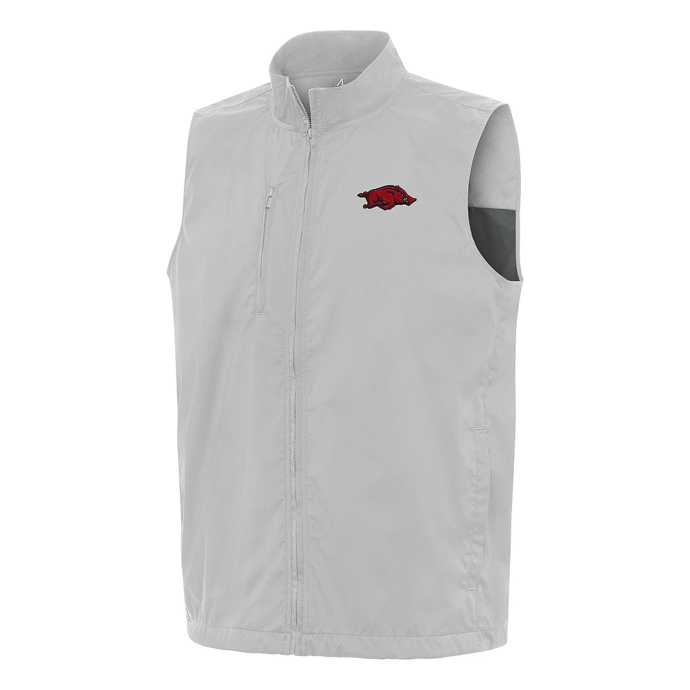 Men's Antigua Gray Arkansas Razorbacks Brisk Full-Zip Vest