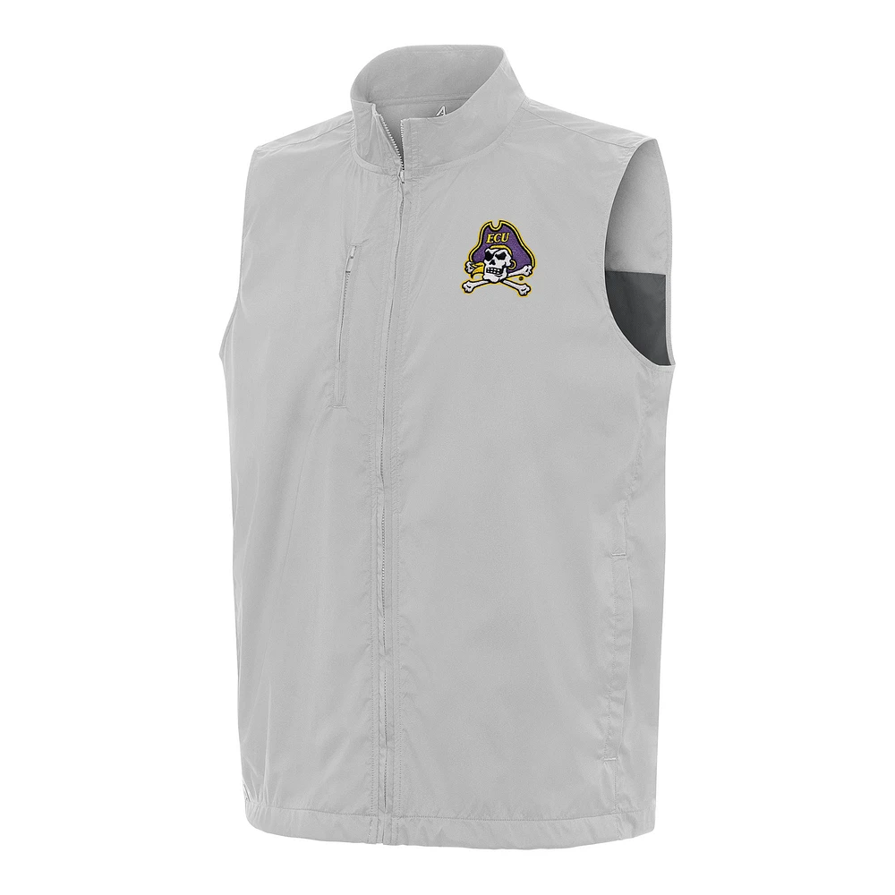 Men's Antigua Gray ECU Pirates Brisk Full-Zip Vest