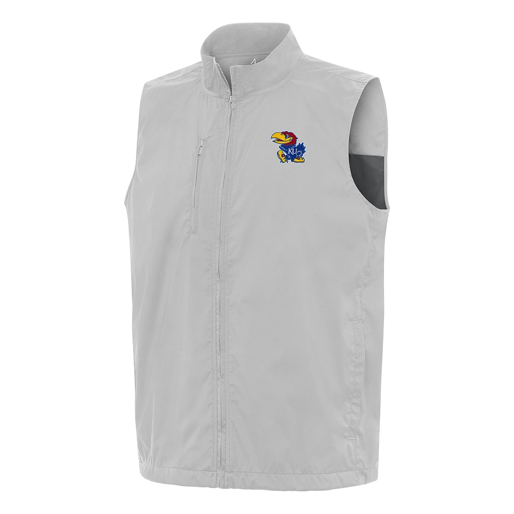 Men's Antigua Gray Kansas Jayhawks Brisk Full-Zip Vest