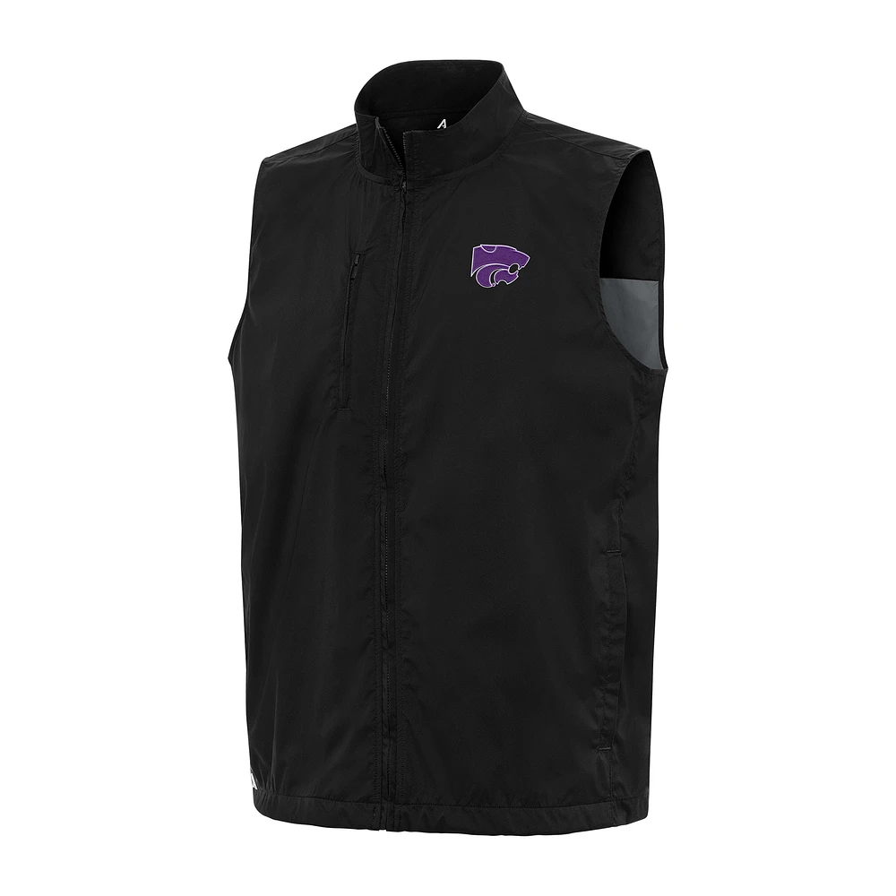 Men's Antigua Black Kansas State Wildcats Brisk Full-Zip Vest