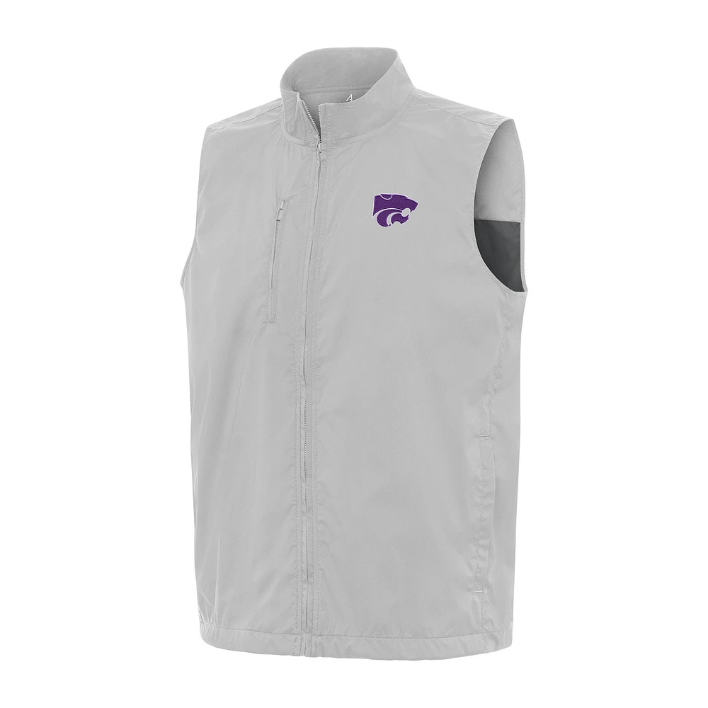 Men's Antigua Gray Kansas State Wildcats Brisk Full-Zip Vest