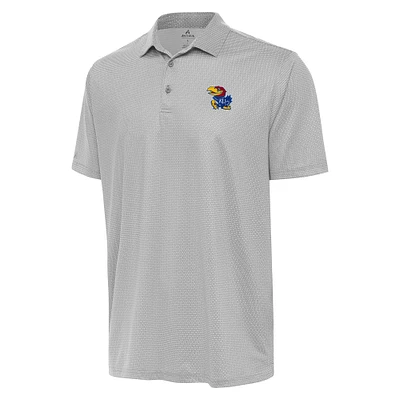 Men's Antigua Gray/White Kansas Jayhawks Rings Polo