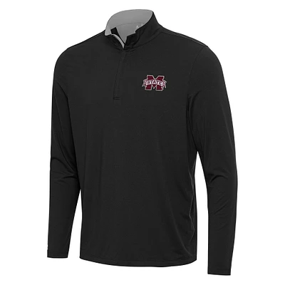 Men's Antigua Black/Gray Mississippi State Bulldogs Content Quarter-Zip Pullover Top