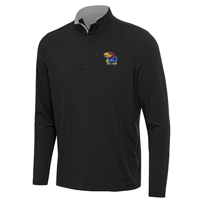 Men's Antigua Black/Gray Kansas Jayhawks Content Quarter-Zip Pullover Top