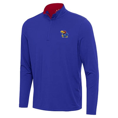 Men's Antigua Royal/Red Kansas Jayhawks Content Quarter-Zip Pullover Top