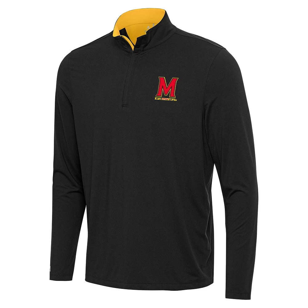 Men's Antigua Black/Gold Maryland Terrapins Content Quarter-Zip Pullover Top