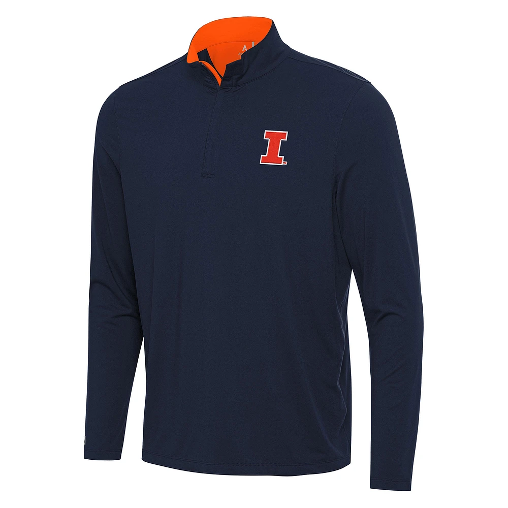 Men's Antigua Navy/Orange Illinois Fighting Illini Content Quarter-Zip Pullover Top