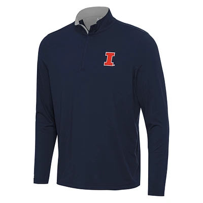 Men's Antigua Navy/Gray Illinois Fighting Illini Content Quarter-Zip Pullover Top