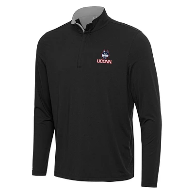 Men's Antigua Black/Gray UConn Huskies Content Quarter-Zip Pullover Top