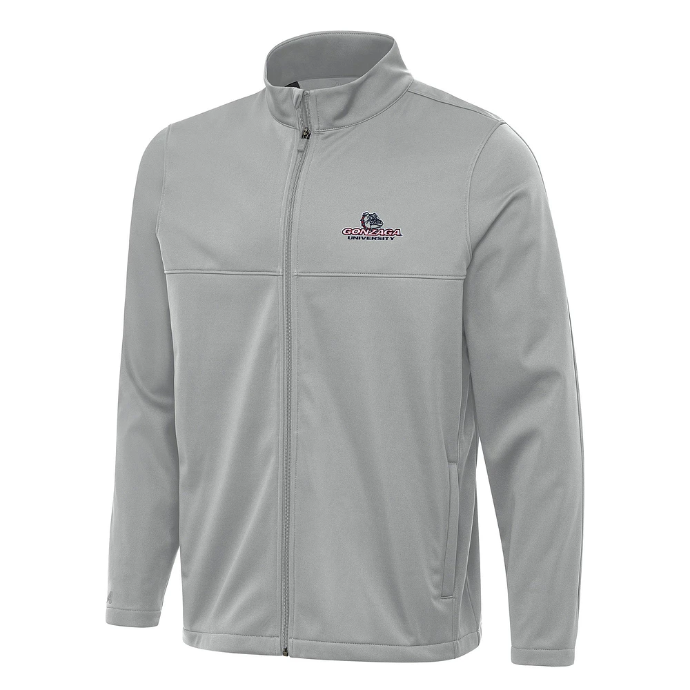 Men's Antigua Gray Gonzaga Bulldogs Links 2 Full-Zip Golf Jacket