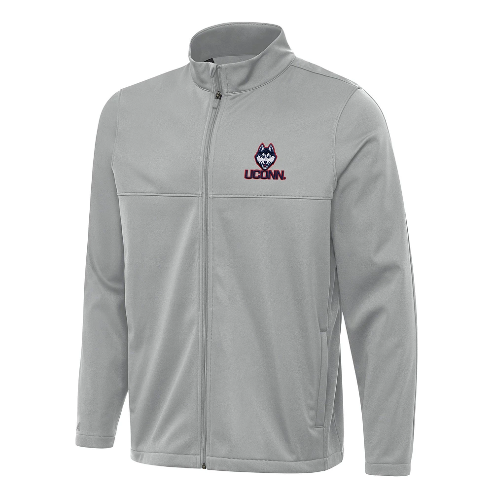 Men's Antigua Gray UConn Huskies Links 2 Full-Zip Golf Jacket