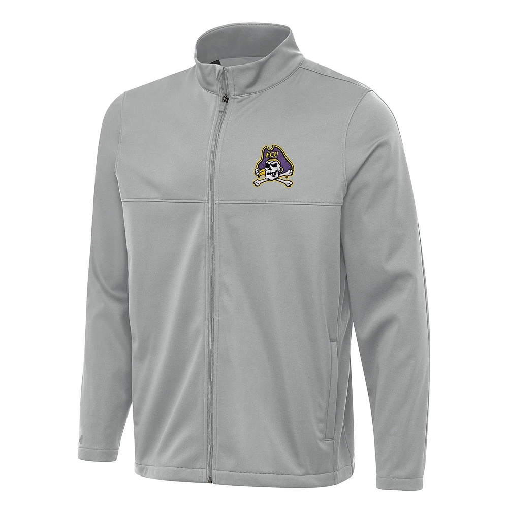 Men's Antigua Gray ECU Pirates Links 2 Full-Zip Golf Jacket