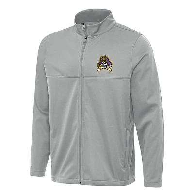 Men's Antigua Gray ECU Pirates Links 2 Full-Zip Golf Jacket